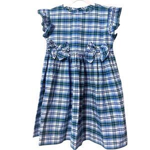 Bella Bliss Girls Blue and Green Plaid Dress Size 8 Classic Ruffle Sleeve Bow